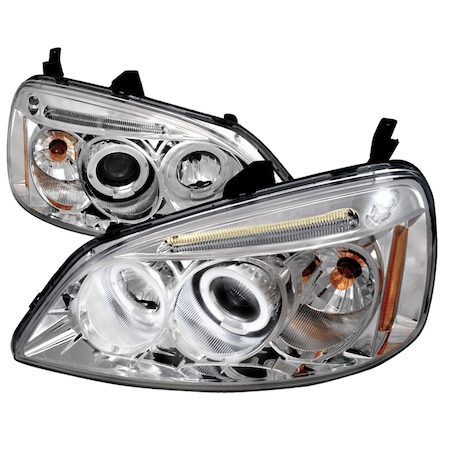 Spec-D Tuning 01-03 Honda Civic Halo LED Projector Chrome 2LHP-CV01-TM